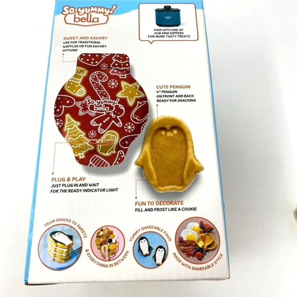 So Yummy by bella Mini Waffle Maker Nonstick Snowman Or Penguin Design Red - Picture 9 of 11